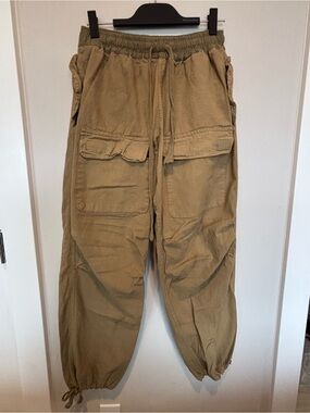 MNML Men's Linen Cargo Drawstring Pants — Khaki/Tan